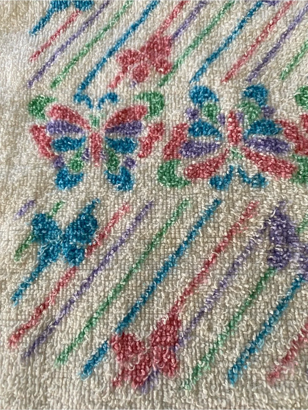 Vintage Cannon Multicolor Pastel Butterfly Hand Towel 1970s / 1980s